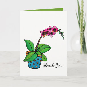 Carte De Remerciements Usine d'orchidée d'aquarelle dans le beau pot
