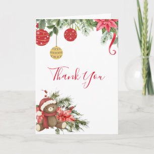 Carte De Remerciements Vacances d'hiver ourson rouge poinsettia photo