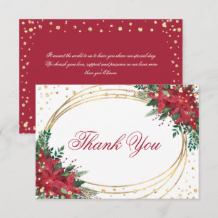 Carte De Remerciements Vacances Rouge or Poinsettia Mariage de Noël