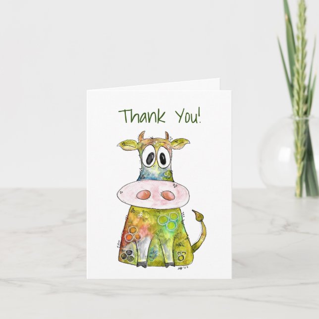 Carte De Remerciements Vache blanche couleur blanc mignon (Devant)