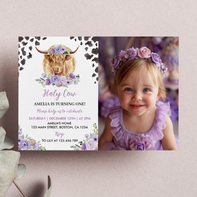 Carte De Remerciements Vache Imprimer Fille Anniversaire Floral Photo Inv (Créateur téléchargé)