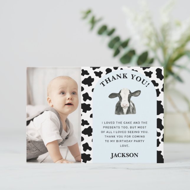 Carte De Remerciements Vache noire Imprimer Photo Vache sainte 1er annive (Debout devant)