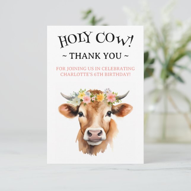 Carte De Remerciements Vache sacrée Vache Jersey Fleur Fille Anniversaire (Debout devant)