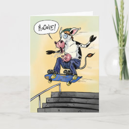 Carte De Remerciements Vache sur skateboard hurle bouge