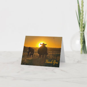 Carte De Remerciements Vaches au coucher du soleil
