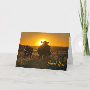 Carte De Remerciements Vaches au coucher du soleil