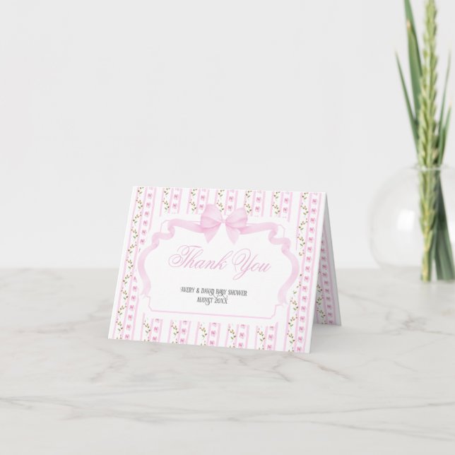 Carte De Remerciements Vaches rose pâle Baby shower floral élégant (Devant)