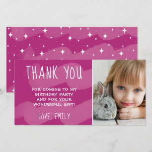 Carte De Remerciements Vague rose mignonne Aquarelle étoile photo fille
