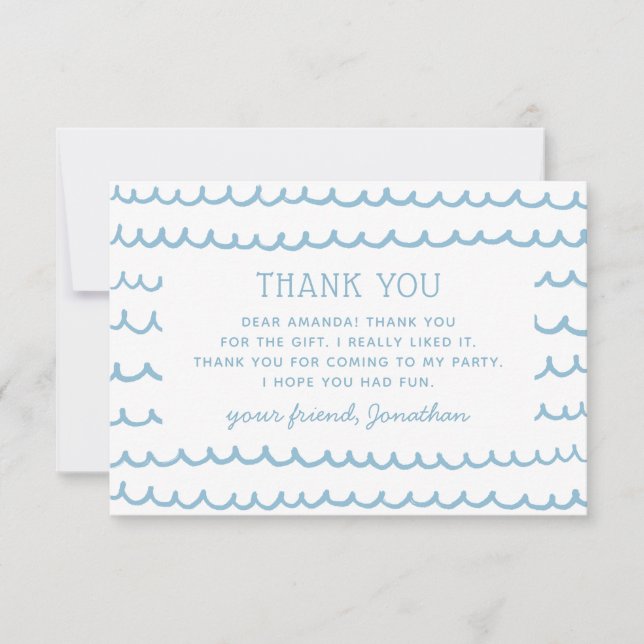 Carte De Remerciements Vagues bleues nautiques Piscine & Plage | Annivers (Devant)