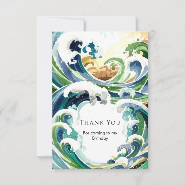 Carte De Remerciements Vagues Simples et Amusantes de l'Océan Bleu pour u (Devant)