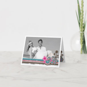 Carte De Remerciements Vagues Tropicales et Mariage à l'Hibiscus Rose Rem