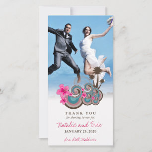 Carte De Remerciements Vagues tropicales Hibiscus rose Destination Mariag