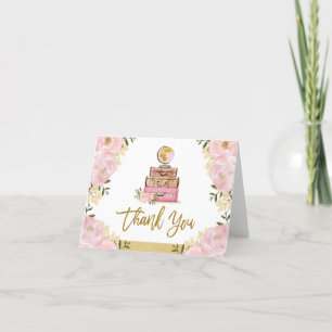 Carte De Remerciements Valise de voyage Fleurs Or Rose Mariage Cadeau