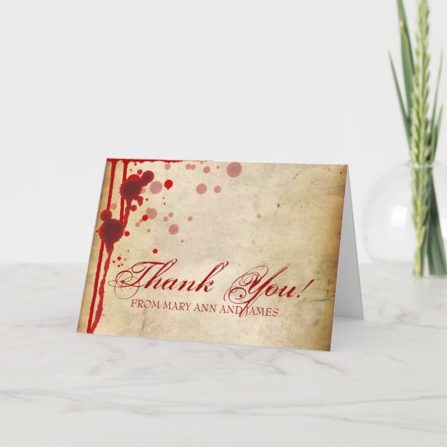 Carte De Remerciements Vampire Halloween Mariage "Merci" faux sang (Devant)