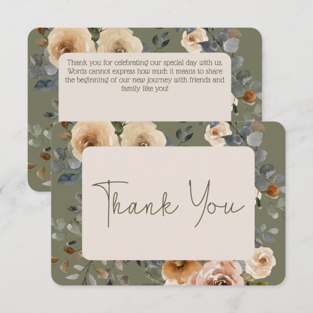Carte De Remerciements Vanilla White Boho Rose Sage Mariage (Devant / Derrière)