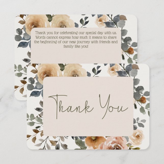 Carte De Remerciements Vanille Blanc Bohème Roses Crème Mariage (Devant / Derrière)