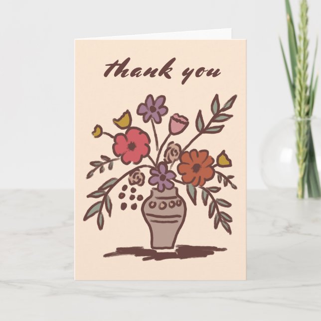 Carte De Remerciements Vase Floral Rustique Fantaisiste Dessin Neutre Chi (Devant)
