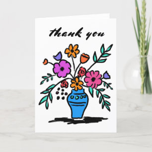 Carte De Remerciements Vase florale Loose Whimsical Croquis chic coloré