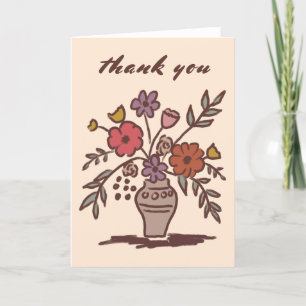 Carte De Remerciements Vase florale Rustique Whimsical Sketch Neutral Chi
