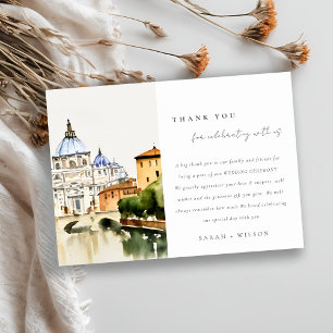 Carte De Remerciements Vatican Rome Italie Aquarelle Paysage Mariage
