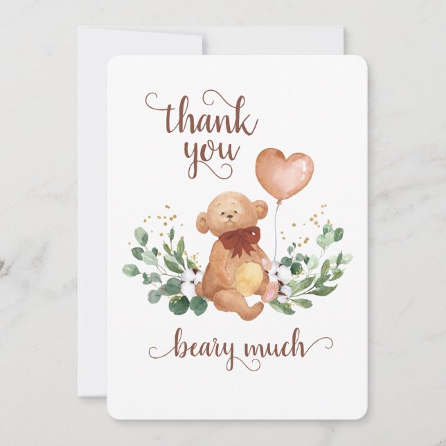 Carte De Remerciements Végétal Ours Teddy Béary Beaucoup de Baby shower (Devant)