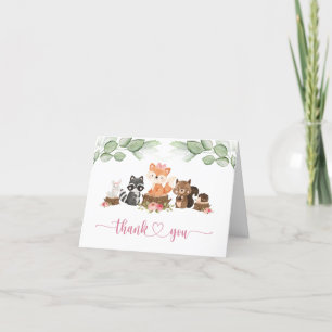 Carte De Remerciements Végétation animale boisée Baby shower rose