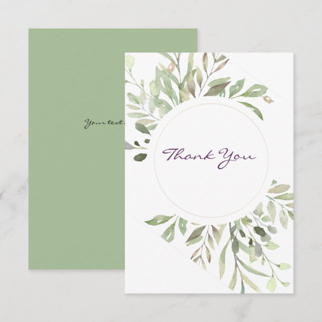 Carte De Remerciements Végétation botanique douce romantique (Devant / Derrière)