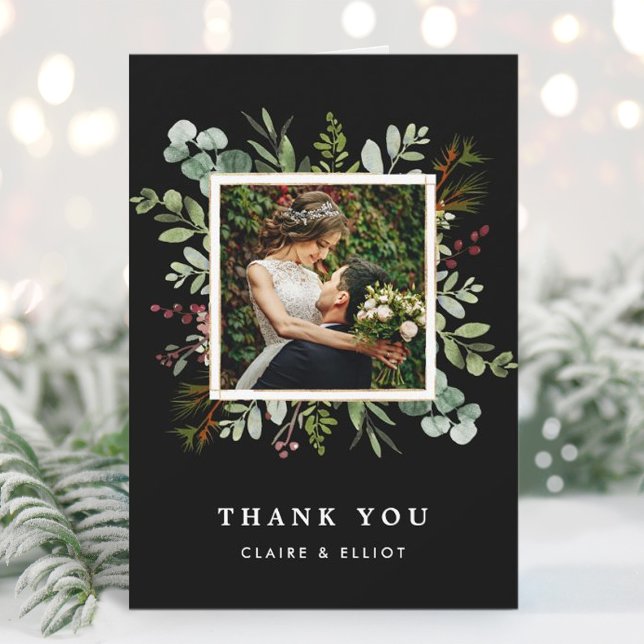 Carte De Remerciements Végétation botanique Noël Mariage noir Photo (Créateur téléchargé)