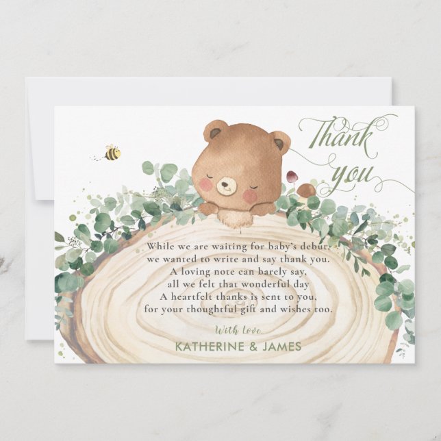 Carte De Remerciements Végétation de l'ours mignonne Baby shower neutre p (Devant)