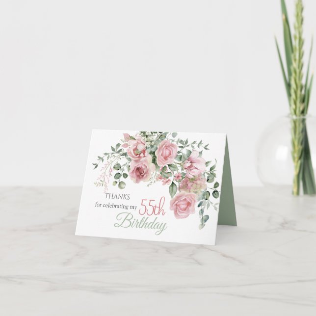 Carte De Remerciements Végétation Rose floue Eucalypt 55e anniversaire (Devant)