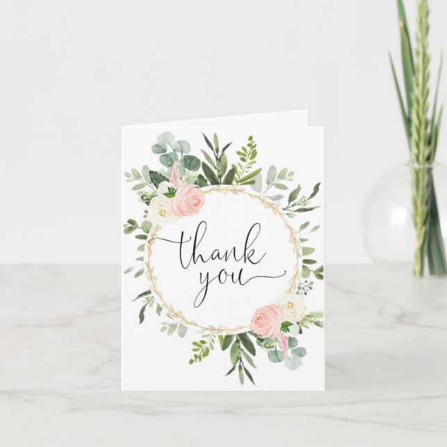 Carte De Remerciements Végétation rose pâle eucalyptus rose fleuri (Devant)