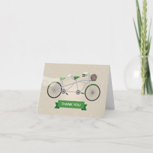 Carte De Remerciements Vélo tandem vert en lin faux remerciement de maria