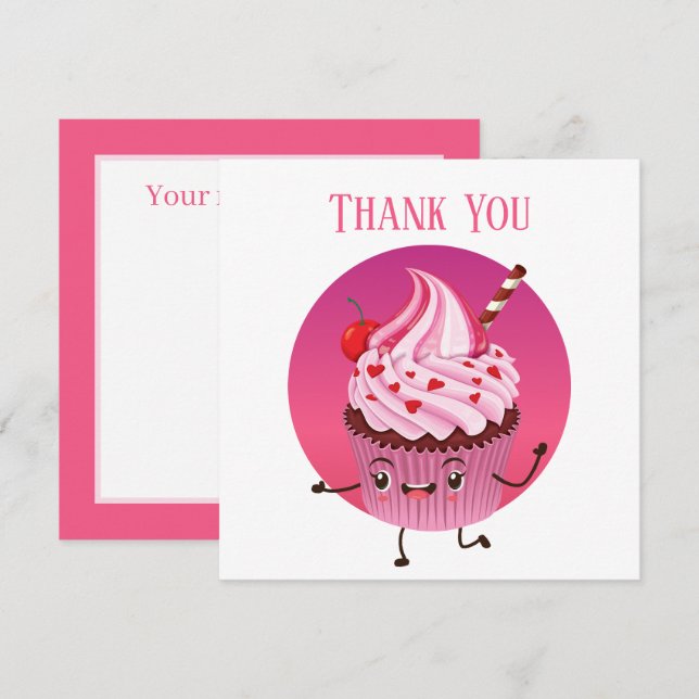 Carte De Remerciements Vendeurs de cupcake mignons ou boulanger (Devant / Derrière)