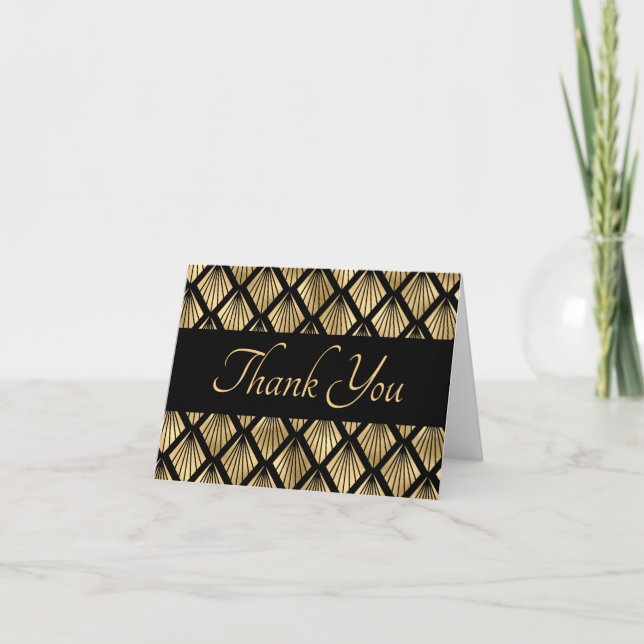 Carte De Remerciements Ventilateurs géométriques élégants Gold et Black A (Devant)