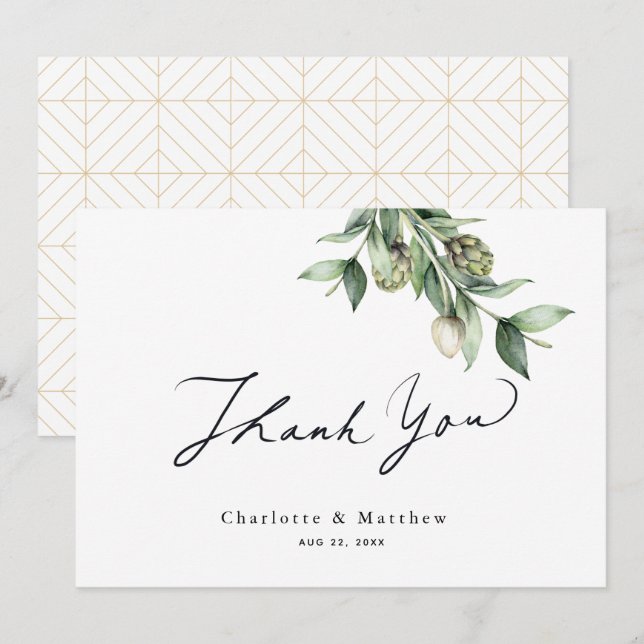 Carte De Remerciements Verdure & Artichokes Mariage aquarelle (Devant / Derrière)