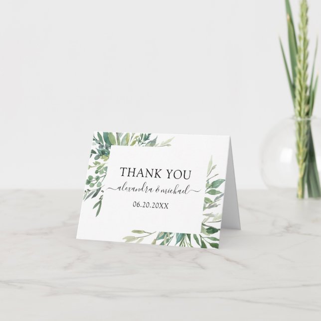 Carte De Remerciements Verdure botanique Foliage Aquarelle Mariage que (Devant)
