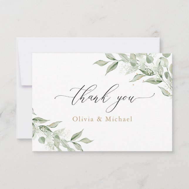 Carte De Remerciements Verdure Branche d'olivier Mariage d'or du souffle  (Devant)