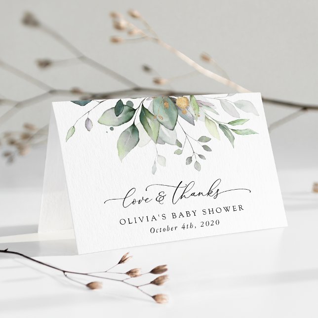 Carte De Remerciements Verdure, Eucalyptus Feuilles, Boho, Baby shower (Créateur téléchargé)
