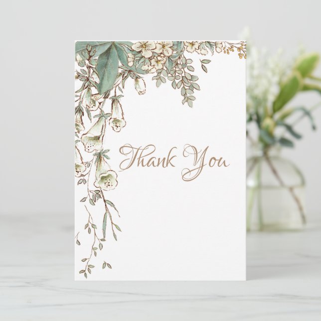 Carte De Remerciements Verdure Floral Garland Script Mariage élégant (Debout devant)