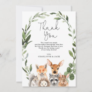 Carte De Remerciements Verdure moderne Bois Animaux Baby showers préférés