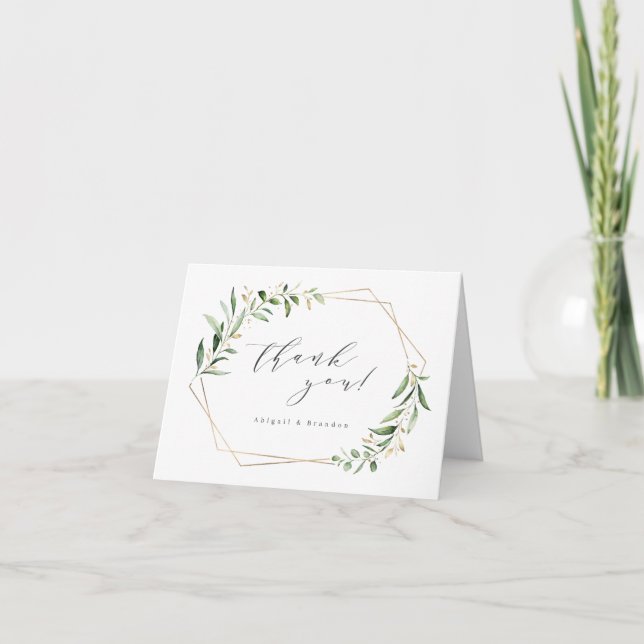 Carte De Remerciements Verdure moderne or géométrique Mariage rustique gé (Devant)