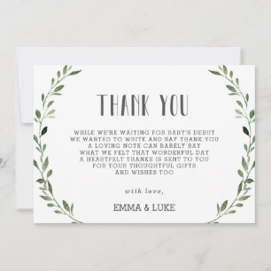 Carte De Remerciements Verdure rustique Baby shower à couronne de fer neu