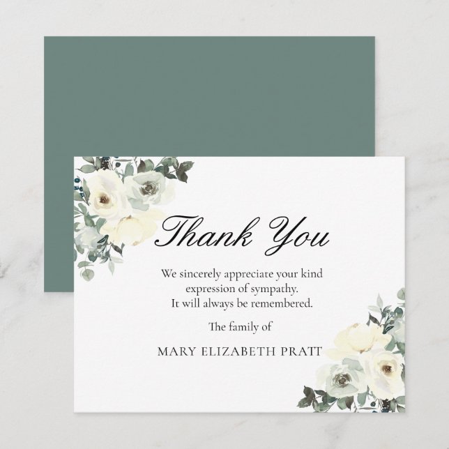 Carte De Remerciements Verdure rustique Fontaines florales blanches (Devant / Derrière)