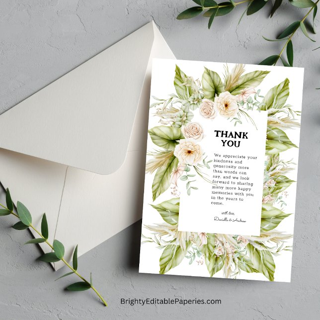 Carte De Remerciements Verdure unique Pampas Lumineux Grass Tropical (Tropical Gratitude: Express Thanks with Our Unique Pampas Grass Card.)