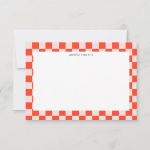 Carte De Remerciements Vérificateur de damier mignon en rouge moderne Nom