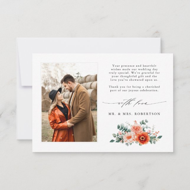 Carte De Remerciements Verona Sunset Bright Orange Moderne Mariage Floral (Dos)