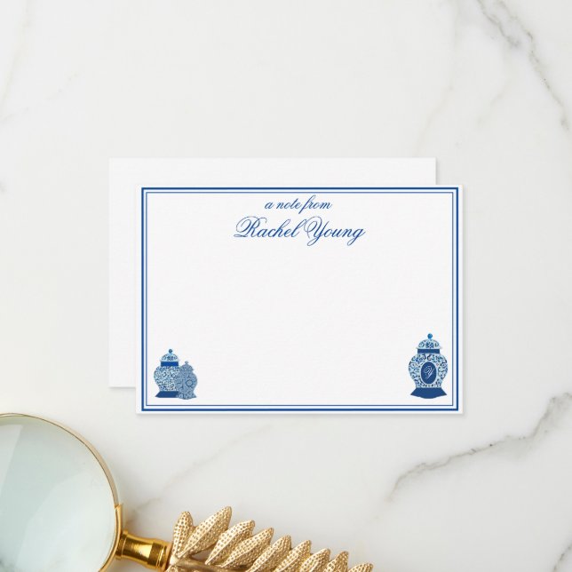 Carte De Remerciements Versailles Chinoiserie Pot à gingembre Monogram Z (Devant/Arrière en situation)