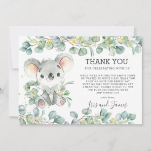 Carte De Remerciements Vert chic rustique Cute Koala Baby shower Boy