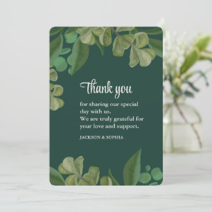 Carte De Remerciements Vert émeraude Élégante verdure rustique feuilles l