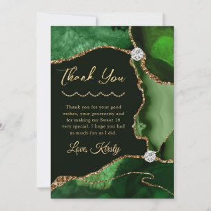 Carte De Remerciements Vert et or Parties scintillant  Agate Sweet sixtee